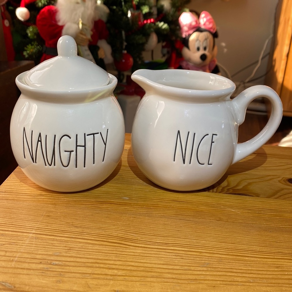 Rae Dunn NAUGHTY SUGAR BOWL AND NICE CREAMER